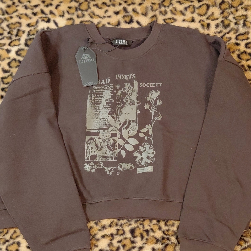 DISTURBIA SAD POETS SOCIETY OVERDIZED DROPPED SHOULDERS CROPPED LONG SLEEVED TOP